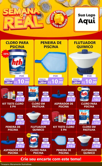 Modelo de Encarte para Encarte Grande com o tema Semana do Real para Produtos para Piscina