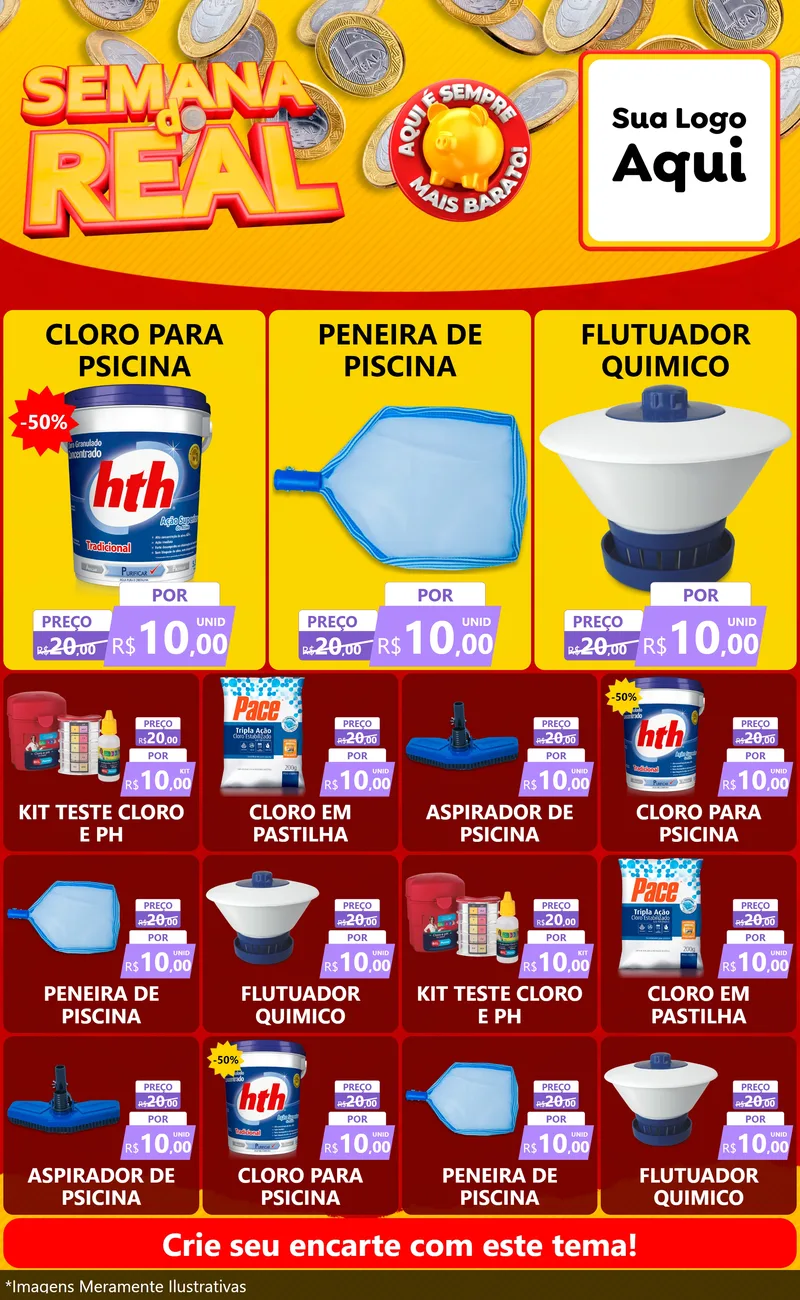 Modelo de Encarte para Encarte Grande com o tema Semana do Real para Produtos para Piscina