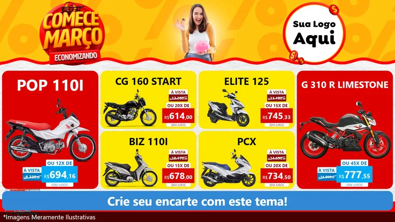 Modelo de TV para TV Horizontal com o tema Comece Março Economizando para Concessionaria de Motos