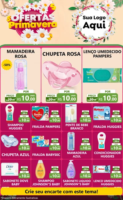 Modelo de Encarte para Encarte Grande com o tema Ofertas de Primavera para Bebês