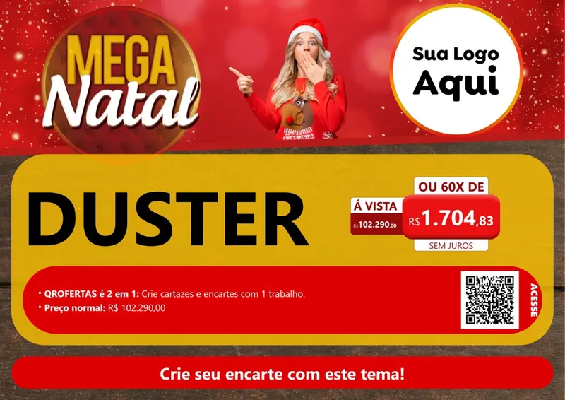 Modelo de Cartaz para Cartaz A4 Horizontal com o tema Mega Natal para Concessionaria de Carros