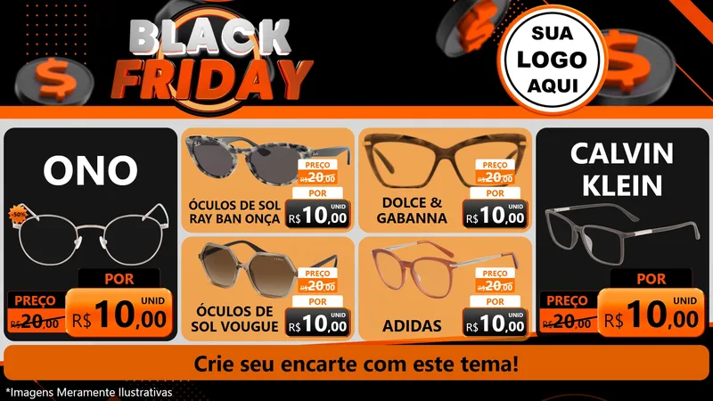 Modelo de TV para TV Horizontal com o tema Black Friday para Óticas