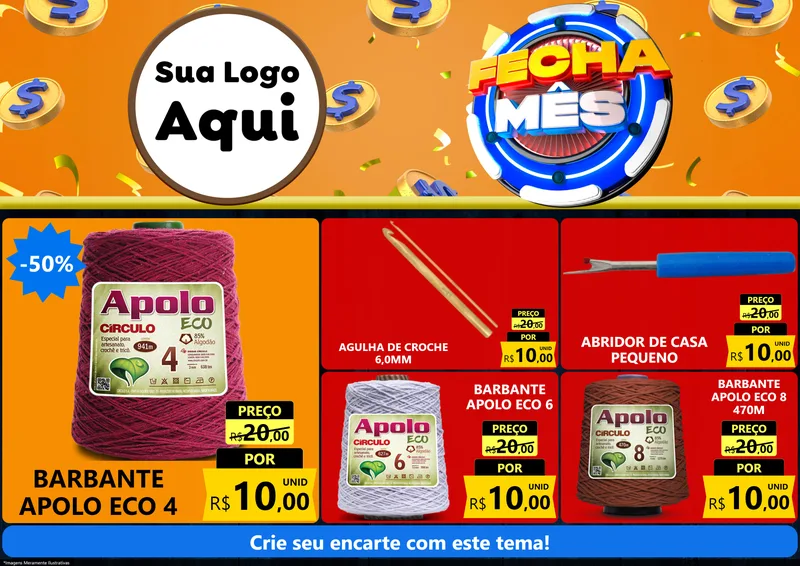 Modelo de Encarte para Encarte A4 Horizontal com o tema Fecha Mês para Armarinho e Aviamentos