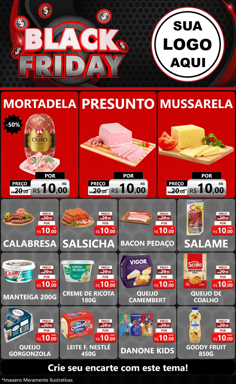 Modelo de Encarte para Encarte Grande com o tema Black Friday para Frios e Laticínios