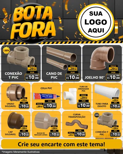 Modelo de Rede Social para Feed Instagram com o tema Bota Fora para Tubos e conexões