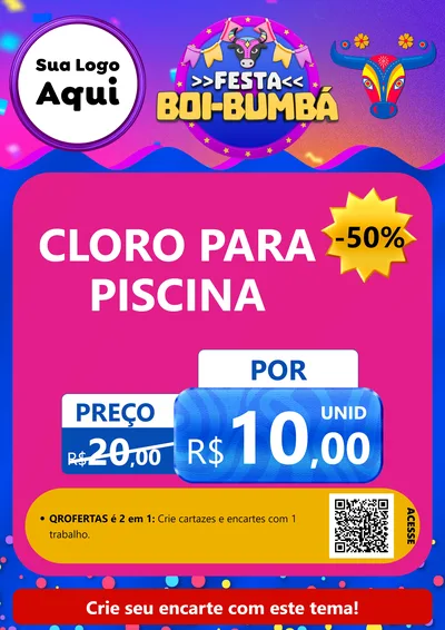 Modelo de Cartaz para Cartaz A4 Vertical com o tema Festa Boi-Bumbá para Produtos para Piscina
