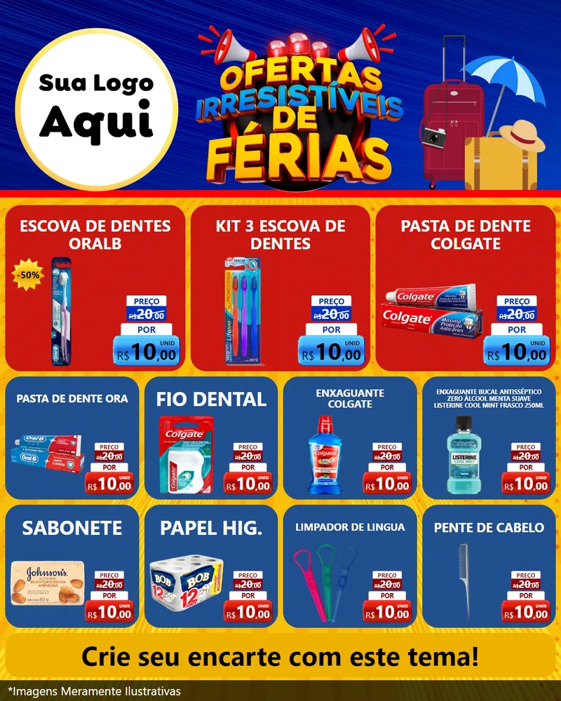 Modelo de Rede Social para Feed Instagram com o tema Ofertas Irresistíveis de Férias para Higiene Pessoal