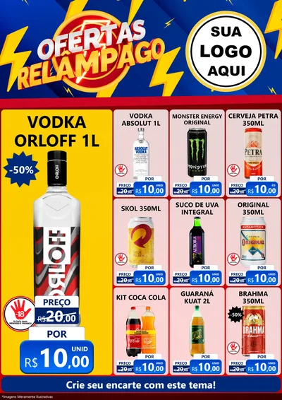 Modelo de Encarte para Encarte A4 Vertical com o tema Ofertas Relâmpago para Distribuidora de bebidas