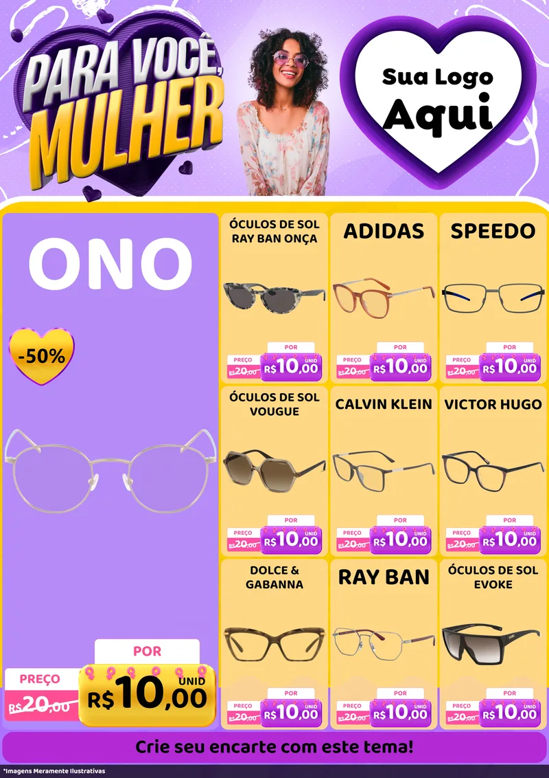 Modelo de Encarte para Encarte A4 Vertical com o tema Para Você, Mulher para Óticas