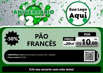 Modelo de Cartaz para Cartaz A4 Horizontal com o tema Promoção de Aniversário - 2 Anos para Padaria