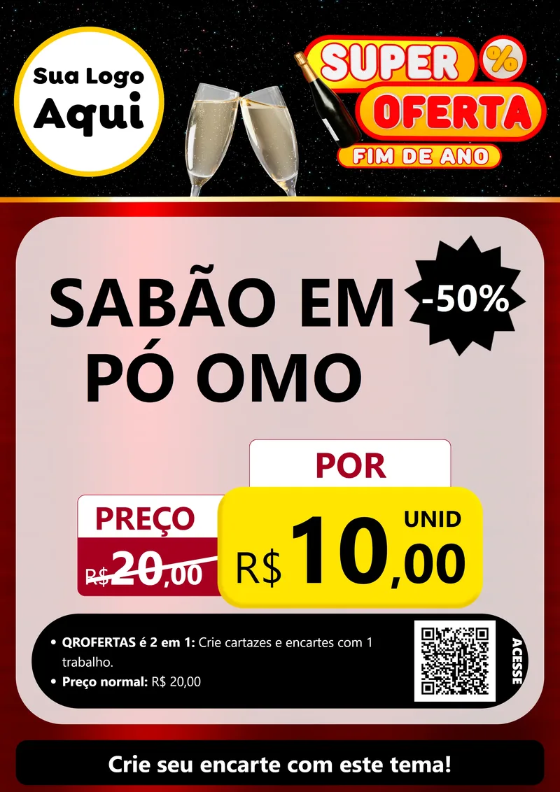 Modelo de Cartaz para Cartaz A4 Vertical com o tema Super Oferta Fim de Ano para Produtos de Limpeza