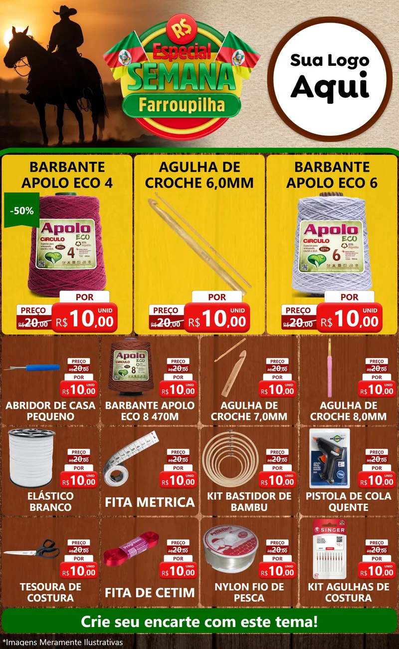 Modelo de Encarte para Encarte Grande com o tema Especial Semana Farroupilha para Armarinho e Aviamentos
