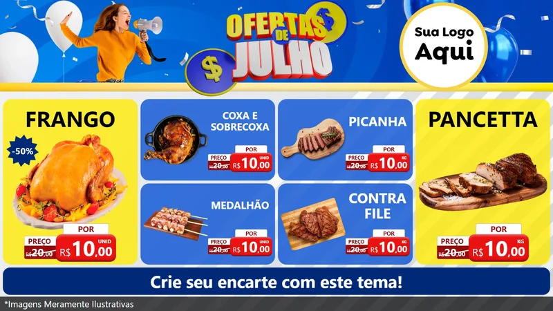 Modelo de TV para TV Horizontal com o tema Ofertas de Julho para Assados