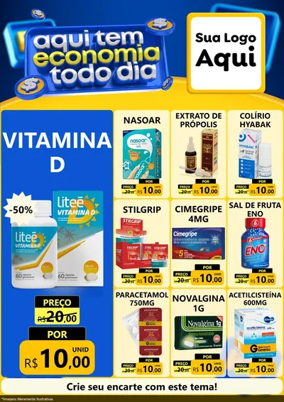Modelo de Encarte para Encarte A4 Vertical com o tema Aqui Tem Economia Todo Dia para Farmácia