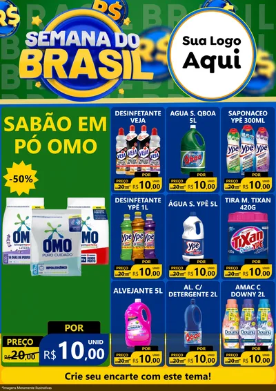 Modelo de Encarte para Encarte A4 Vertical com o tema Semana Do Brasil para Produtos de Limpeza