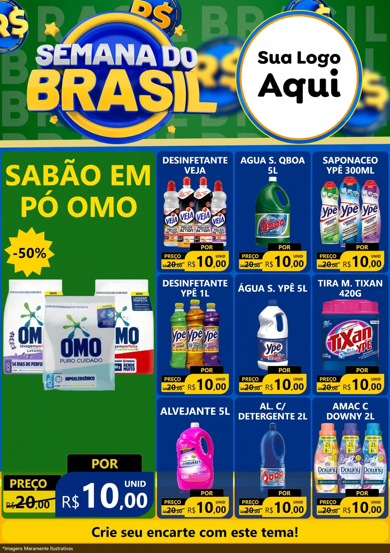 Modelo de Encarte para Encarte A4 Vertical com o tema Semana Do Brasil para Produtos de Limpeza
