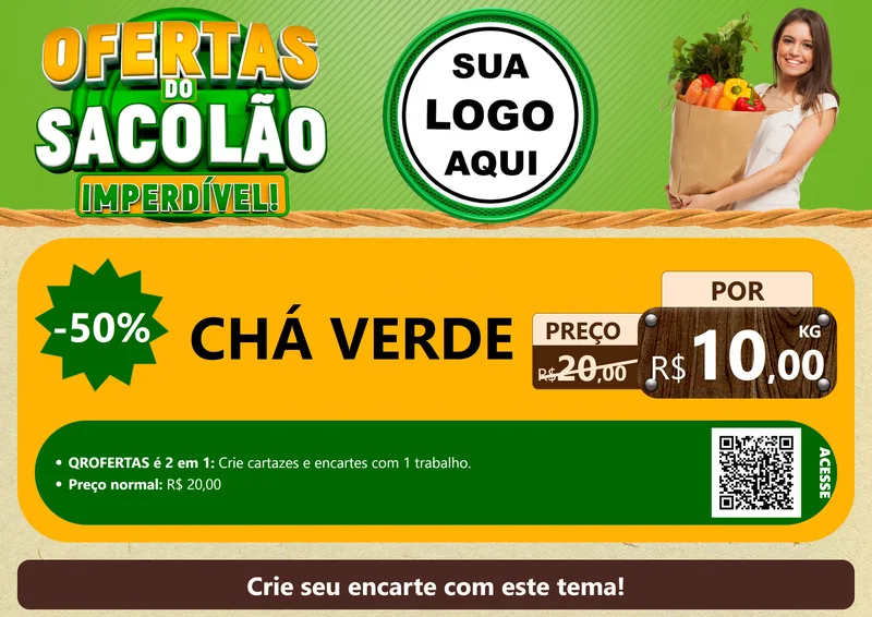 Modelo de Cartaz para Cartaz A4 Horizontal com o tema Ofertas do Sacolão Imperdível! para Produtos Naturais