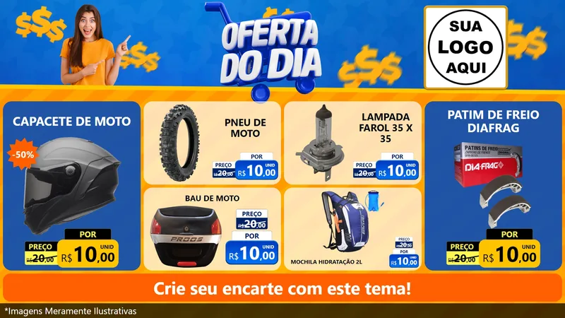 Modelo de TV para TV Horizontal com o tema Oferta do Dia para Moto peças