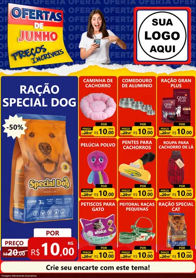 Modelo de Encarte para Encarte A4 Vertical com o tema Ofertas de Junho - Preços Incríveis para Pet Shop