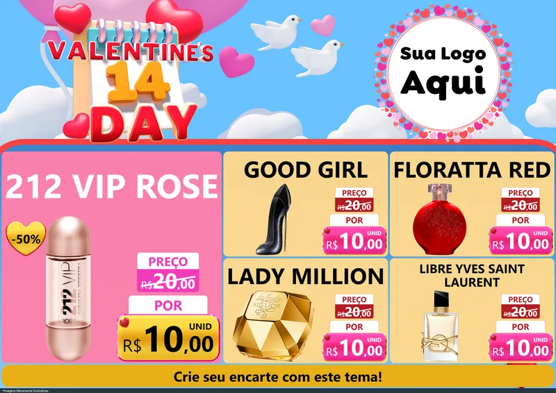 Modelo de Encarte para Encarte A4 Horizontal com o tema Valentine's Day para Perfumes