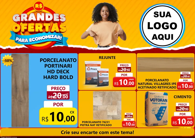 Modelo de Encarte para Encarte A4 Horizontal com o tema Grandes Ofertas Para Economizar! para Pisos e revestimentos