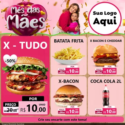 Modelo de Rede Social para Feed Facebook com o tema Mês das Mães para Hamburgueria