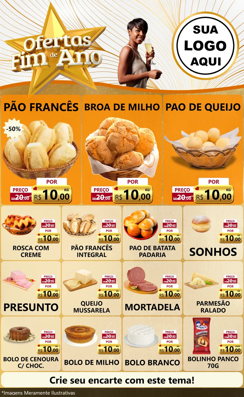 Modelo de Encarte para Encarte Grande com o tema Ofertas Fim de Ano para Padaria