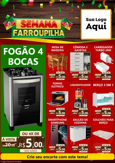 Modelo de Encarte para Encarte A4 Vertical com o tema Semana Farroupilha para Móveis e Eletro