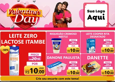 Modelo de Encarte para Encarte A4 Horizontal com o tema Valentine's Day para Frios e Laticínios