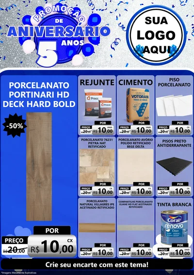 Modelo de Encarte para Encarte A4 Vertical com o tema Promoção de Aniversário - 5 Anos para Pisos e revestimentos