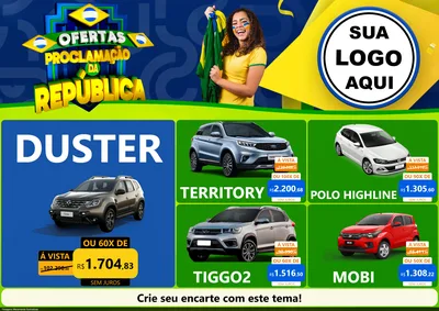 Modelo de Encarte para Encarte A4 Horizontal com o tema Ofertas Proclamação da República para Concessionaria de Carros