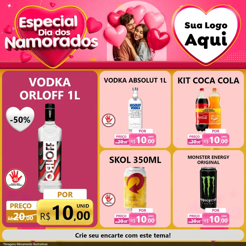 Modelo de Rede Social para Feed Facebook com o tema Especial Dia dos Namorados para Distribuidora de bebidas