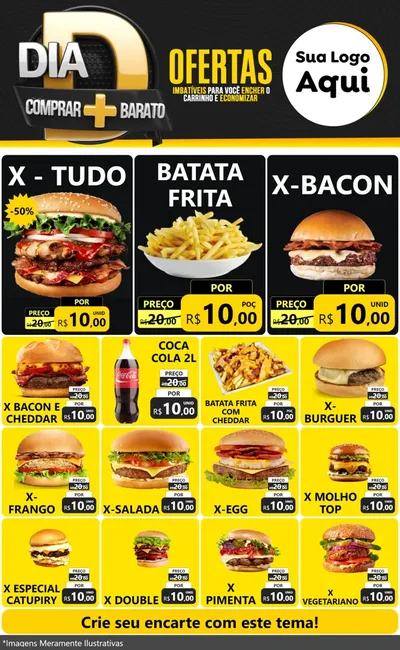 Modelo de Encarte para Encarte Grande com o tema Dia D Mais Economia para Hamburgueria