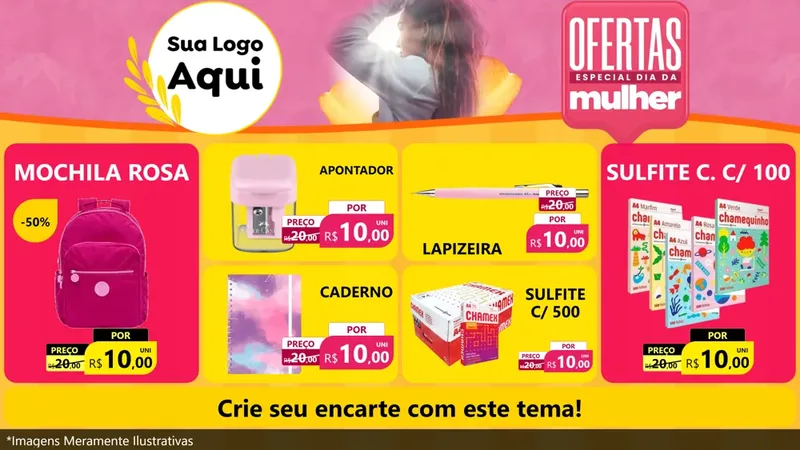Modelo de TV para TV Horizontal com o tema Ofertas - Especial Dia Das Mulheres para Papelaria
