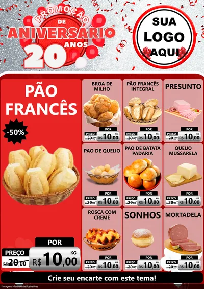 Modelo de Encarte para Encarte A4 Vertical com o tema Promoção de Aniversário - 20 Anos para Padaria