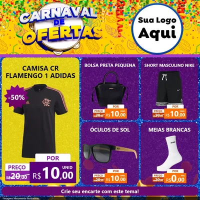 Modelo de Rede Social para Feed Facebook com o tema Carnaval de Ofertas para Roupas e acessórios