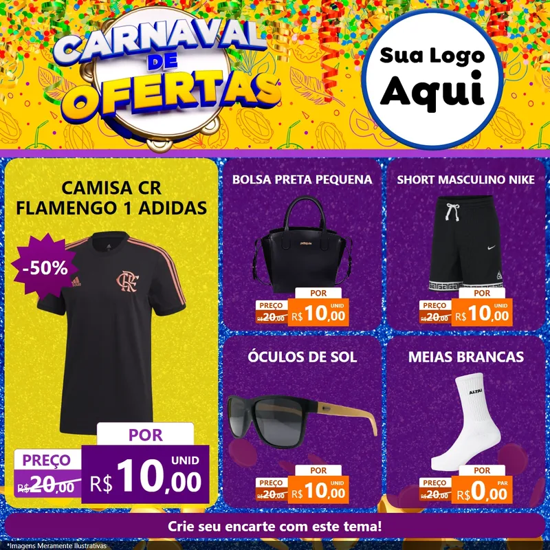 Modelo de Rede Social para Feed Facebook com o tema Carnaval de Ofertas para Roupas e acessórios