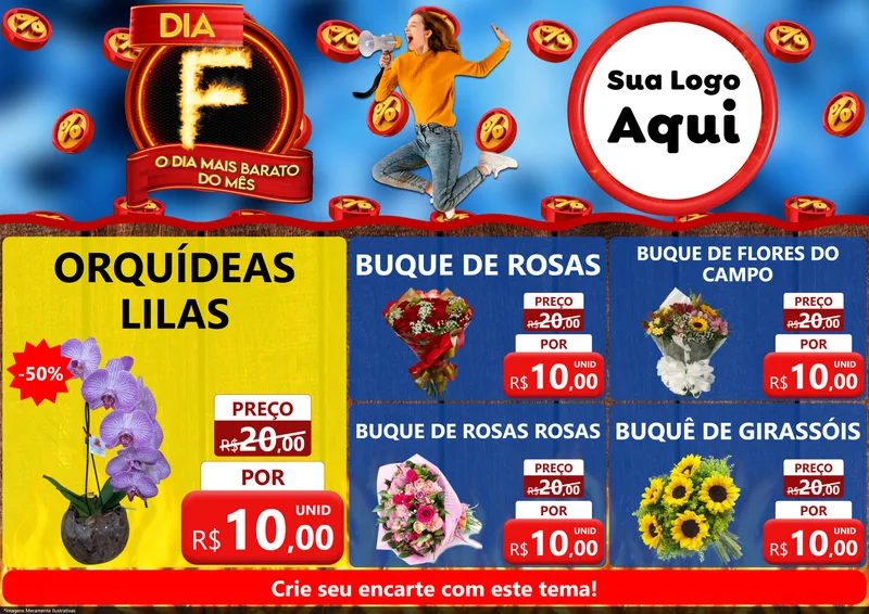 Modelo de Encarte para Encarte A4 Horizontal com o tema Dia F - O Dia Mais Barato Do Mês para Floricultura e jardim