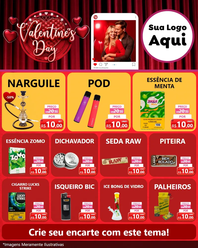 Modelo de Rede Social para Feed Instagram com o tema Valentine's Day para Tabacaria