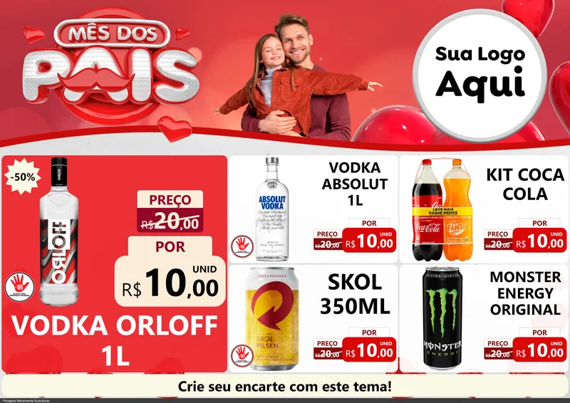 Modelo de Encarte para Encarte A4 Horizontal com o tema Mês dos Pais para Distribuidora de bebidas