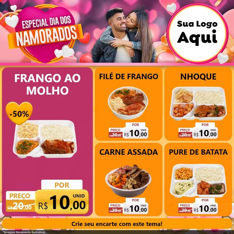 Modelo de Rede Social para Feed Facebook com o tema Especial Dia dos Namorados para Restaurante
