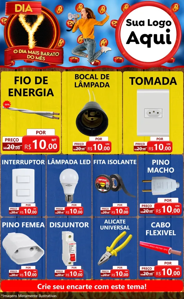 Modelo de Encarte para Encarte Grande com o tema Dia Y - O Dia Mais Barato Do Mês para Materiais Elétricos
