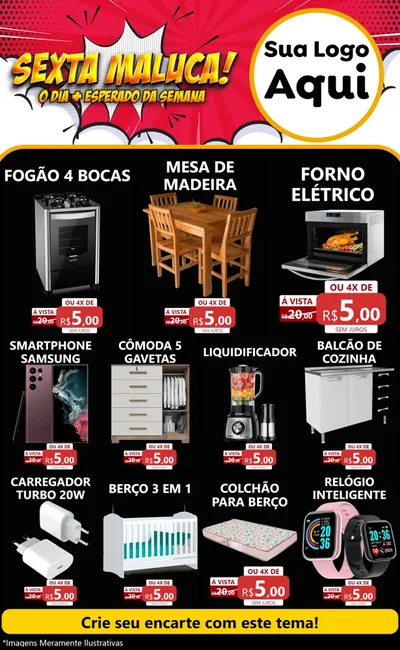 Modelo de Encarte para Encarte Grande com o tema Sexta Maluca! para Móveis e Eletro