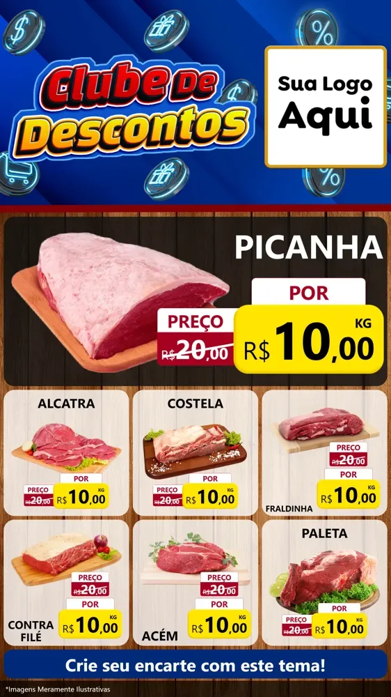 Modelo de Rede Social para Stories com o tema Clube de Descontos para Açougue