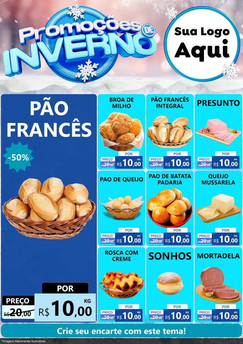Modelo de Encarte para Encarte A4 Vertical com o tema Promoções de Inverno para Padaria