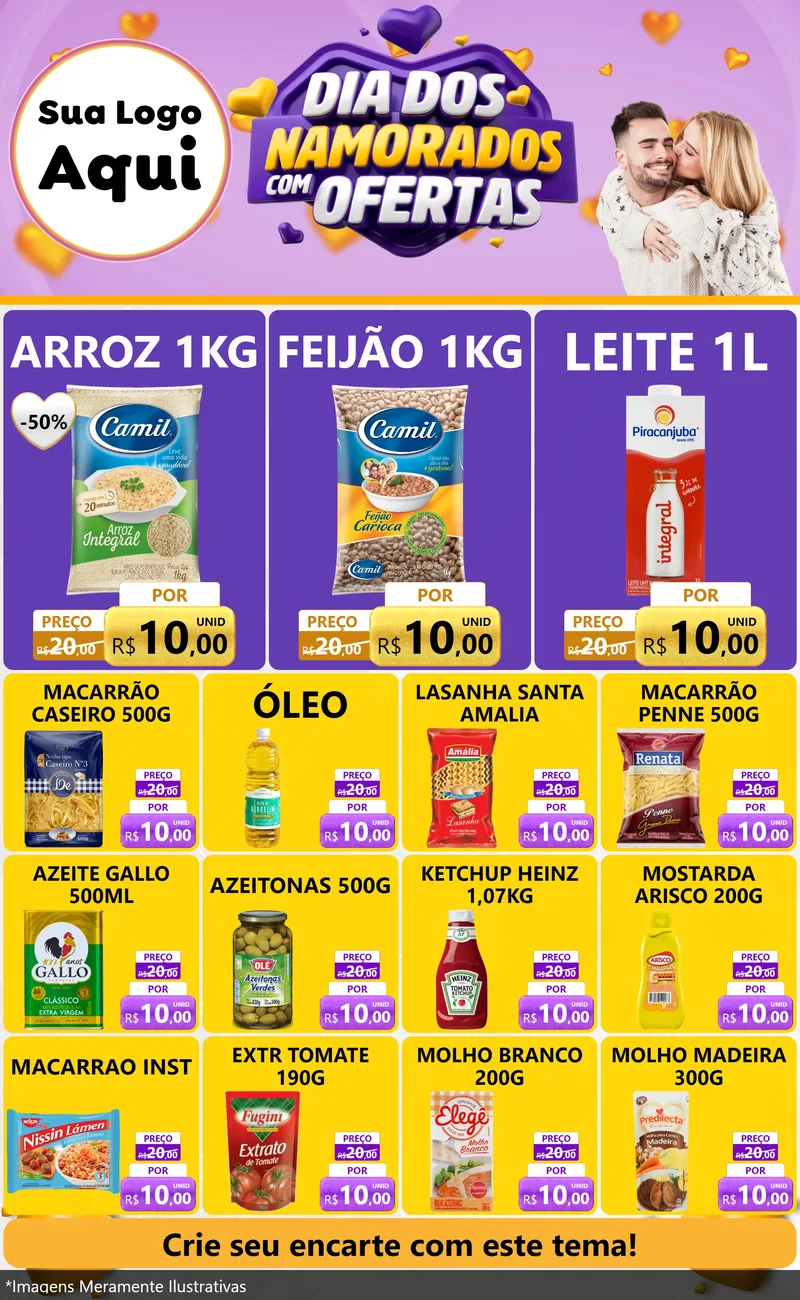 Modelo de Encarte para Encarte Grande com o tema Dia Dos Namorados Com Ofertas para Supermercado