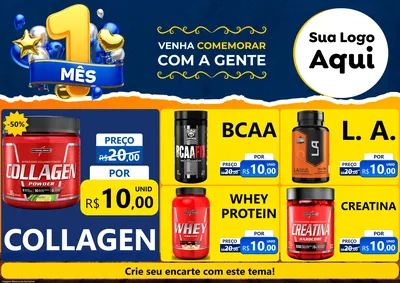 Modelo de Encarte para Encarte A4 Horizontal com o tema Um Mês de Aniversário para Suplementos alimentares