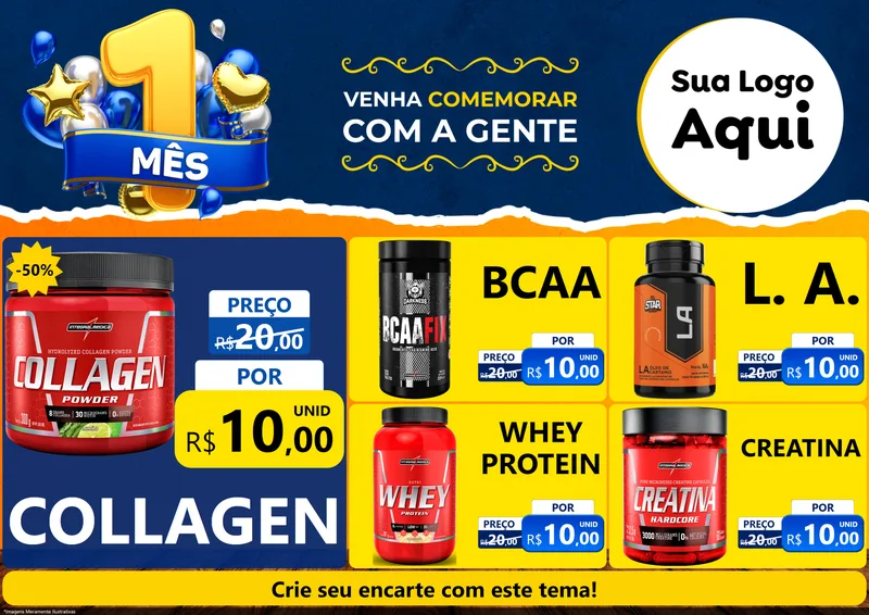 Modelo de Encarte para Encarte A4 Horizontal com o tema Um Mês de Aniversário para Suplementos alimentares