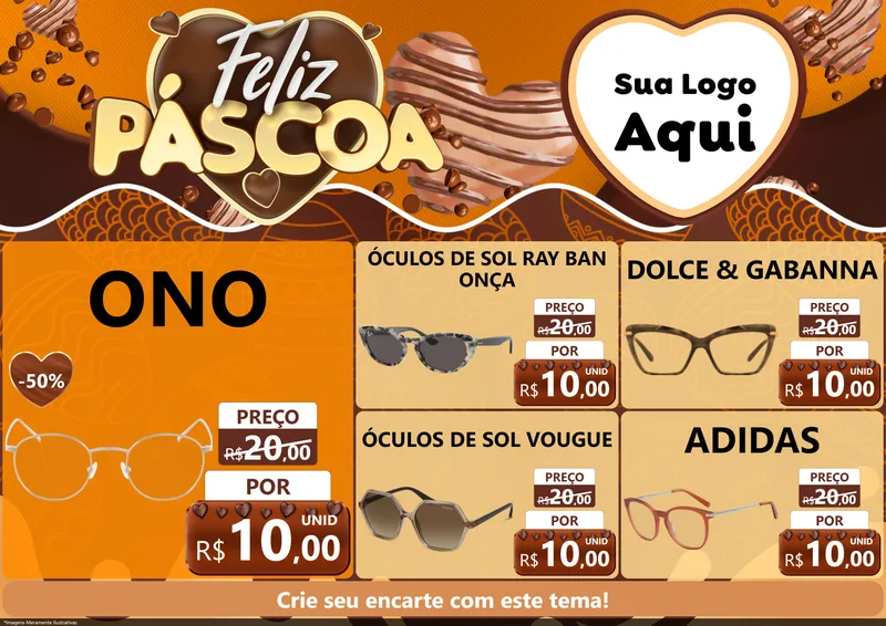 Modelo de Encarte para Encarte A4 Horizontal com o tema Feliz Páscoa para Óticas