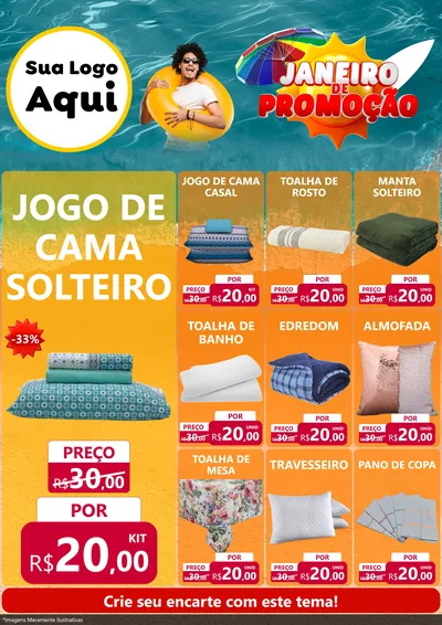 Modelo de Encarte para Encarte A4 Vertical com o tema Janeiro de Promoção para Cama, Mesa e Banho